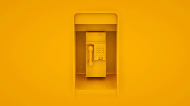 Public Payphone isolated on yellow background. 3d illustration.