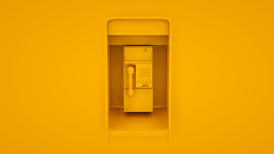 Public Payphone isolated on yellow background. 3d illustration.