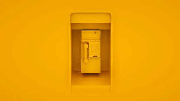 Photo of Public Payphone isolated on yellow background. 3d illustration