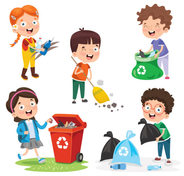 Little Children Cleaning And Recycling Garbage Stock Illustration -  Download Image Now - Child, Recycling, Garbage Bin - iStock