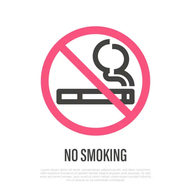 Vector illustration of No smoking sign. Thin line icon of smoking prohibition. Vector illustration.