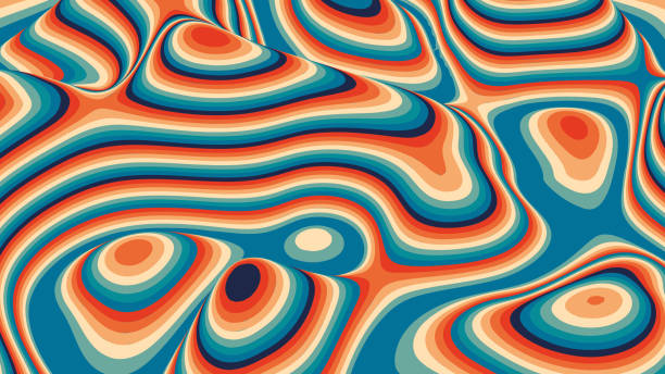 Colorful striped art vector background. Minimalistic pop landscape concept. Abstract retro background . Twisted gradient surface. Trendy vintage colors Colorful striped art vector background. Minimalistic pop landscape concept. Abstract retro background . Twisted gradient surface. Trendy vintage colors. illusion pattern circle image created 1960s stock illustrations