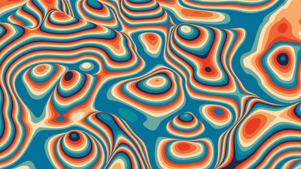 Colorful striped art vector background. Minimalistic pop landscape concept. Abstract retro background . Twisted gradient surface. Trendy vintage colors Colorful striped art vector background. Minimalistic pop landscape concept. Abstract retro background . Twisted gradient surface. Trendy vintage colors. illusion pattern circle image created 1960s stock illustrations