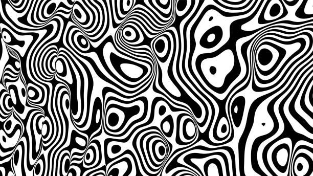 コースティクス歪み線アートベクトルの背景。ミニマルな波の概念。錯視。シマウマのストライプと抽象的な未来的な背景。ねじれた表面。波紋。 - モノクロ点のイラスト素材／クリップアート素材／マンガ素材／アイコン素材