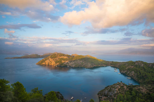 Beautiful  view of Gocek (Göcek ) bays with yachts and boats, Fethiye, Turkey