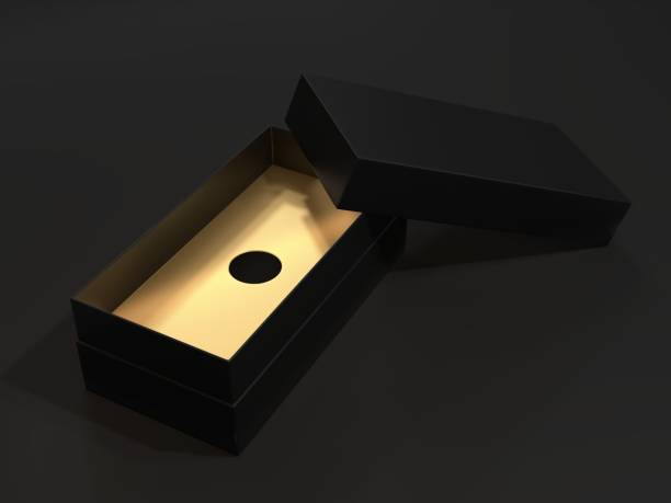 istock Black blank cardboard box on a dark background. Mock up template. 3d rendering 1181052105