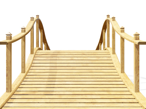 Decorative wooden bridge isolated on a white background. 3d rendering.