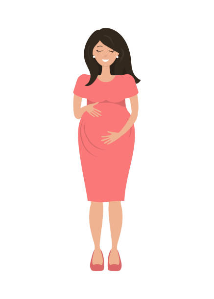 ilustrações de stock, clip art, desenhos animados e ícones de pregnant woman in red dress - dress human pregnancy young women women