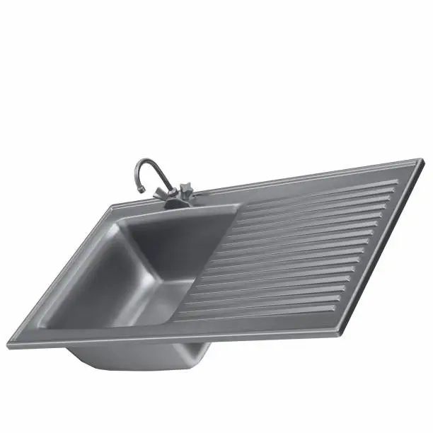 3D rendering illustration of a kitchen sink with drainboard