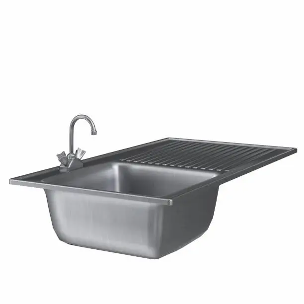 3D rendering illustration of a kitchen sink with drainboard