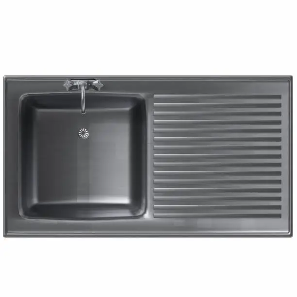 3D rendering illustration of a kitchen sink with drainboard