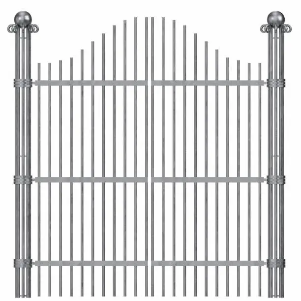 3D rendering illustration of a large iron gate