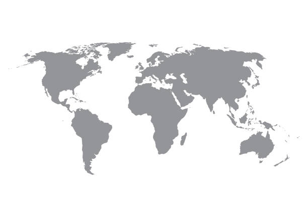 ilustraciones, imágenes clip art, dibujos animados e iconos de stock de silueta del mapa del mundo en gris aislado sobre fondo blanco. - world map