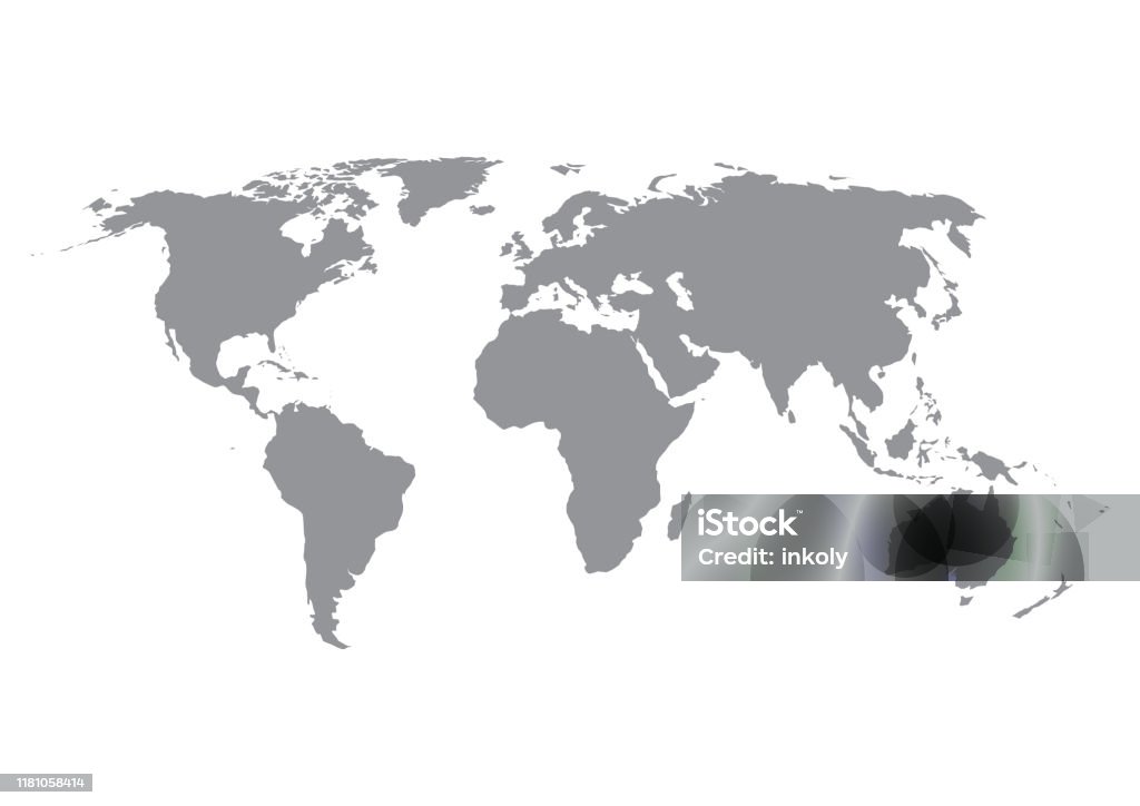 Mappa del mondo silhouette in grigio isolato su sfondo bianco. - arte vettoriale royalty-free di Planisfero