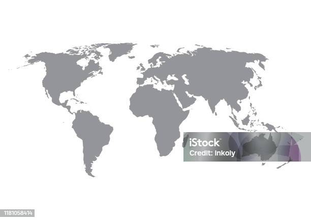 Mappa Del Mondo Silhouette In Grigio Isolato Su Sfondo Bianco - Immagini vettoriali stock e altre immagini di Planisfero