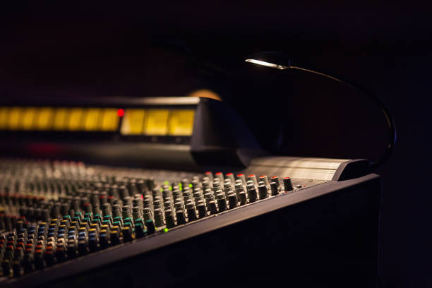 istock Musical audio equipment. Music control panel. Sound recording equipment. Professional studio mixer. Music console 1181064974