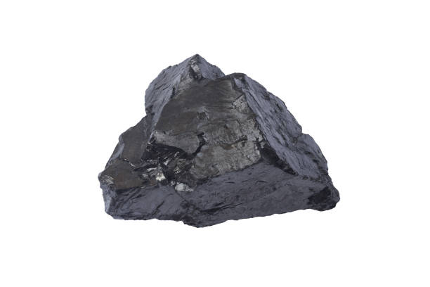 istock Black coal mine close-up with soft focus. Anthracite coal bar isolaned on white. Natural black coal bar for design. Industrial coal nugget close up 1181066732