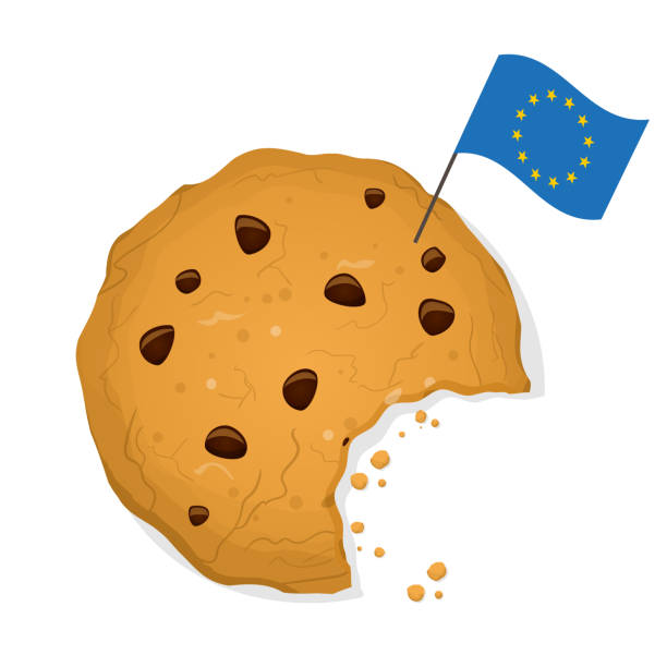 illustrations, cliparts, dessins animés et icônes de illustration de dessin animé de loi de biscuit d'eu avec le biscuit mordu et le drapeau d'eu - biscuit cookie cracker missing bite