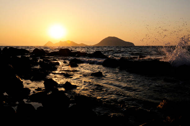 Adorable sunset at Turgutreis through Aegean islands