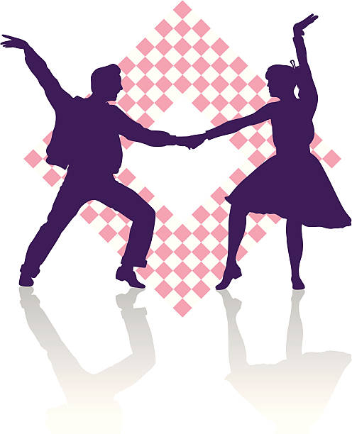 ilustraciones, imágenes clip art, dibujos animados e iconos de stock de años cincuenta bailarines - 1950s style 1960s style dancing image created 1960s