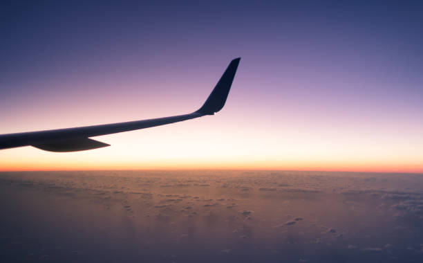 istock Beautiful sunrise from airplane window. 1181079240