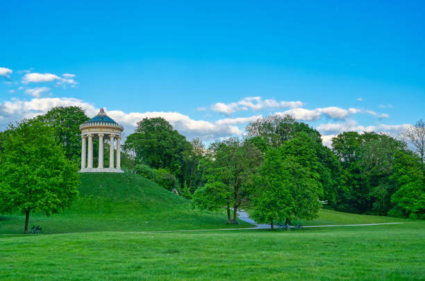 Munich, Germany - May 13, 2019 - The Monopteros in the Englischer Garten in Munich, Bavaria, Germany.