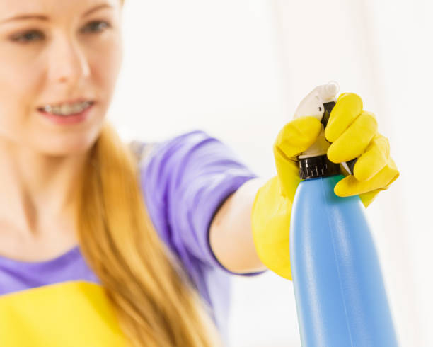 istock Girl cleaning window at home 1181082559