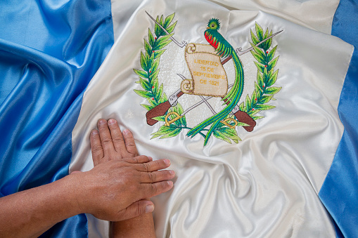 Guatemala flag waving - top view - Independence Day in Guatemala