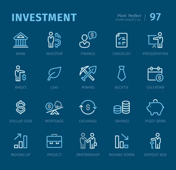 Vector illustration of Investment - Outline icons with captions