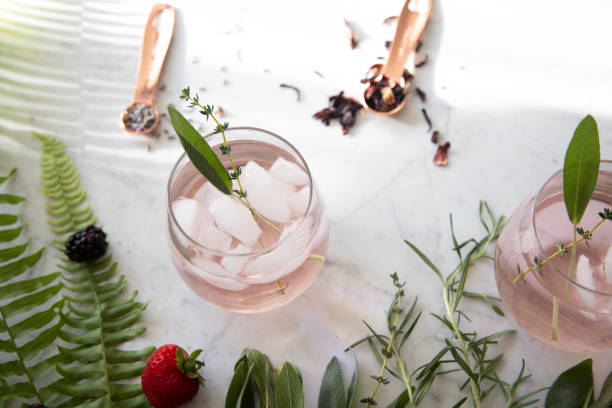 istock Pink cocktail on marble background 1181093586
