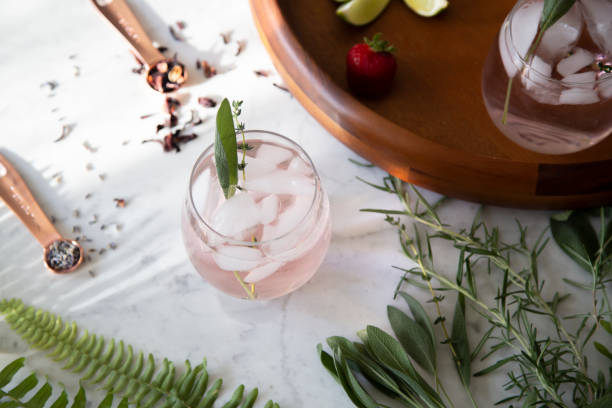 istock Pink cocktail on marble background 1181093587