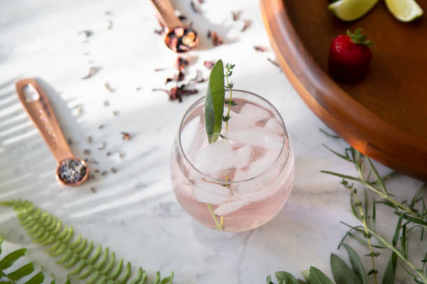 istock Pink cocktail on marble background 1181093588