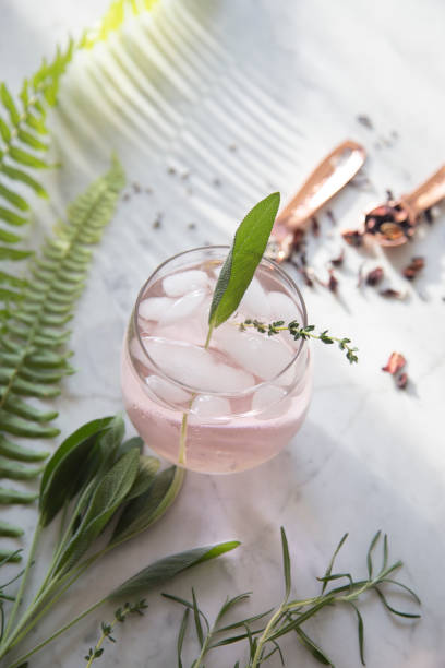 istock Pink cocktail on marble background 1181093600