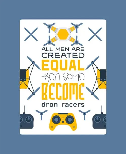 Vector illustration of Air drones, quadrocopters poster and remote control drones wirel