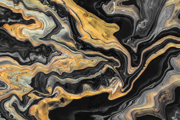 istock Golden and black wave pattern. Luxury Marbleized effect. Fluid Art. Abstract background or texture 1181106337