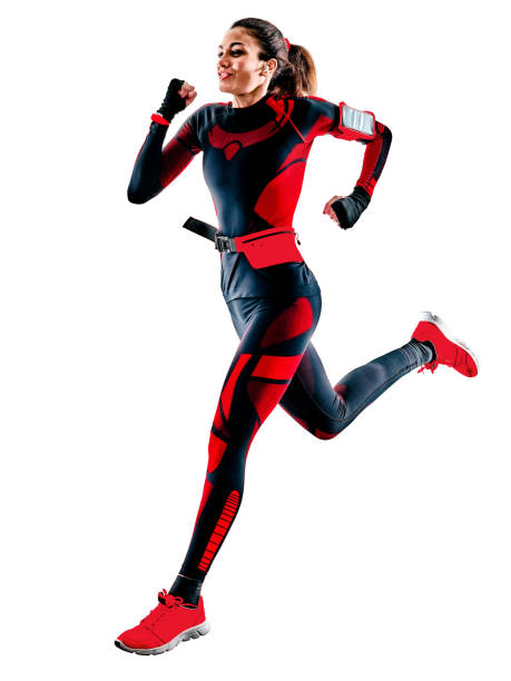 istock woman runner running jogger jogging jumpsuit  isolated white background 1181108101