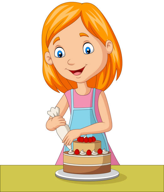Cartoon Girl Decorating A Cake Stock Illustration - Download Image Now -  Adult, Apron, Bag - iStock