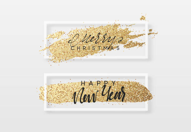 istock Merry Christmas and Happy New Year greeting card with gold glitter. 1181118087