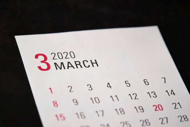 2020 calendar on black background