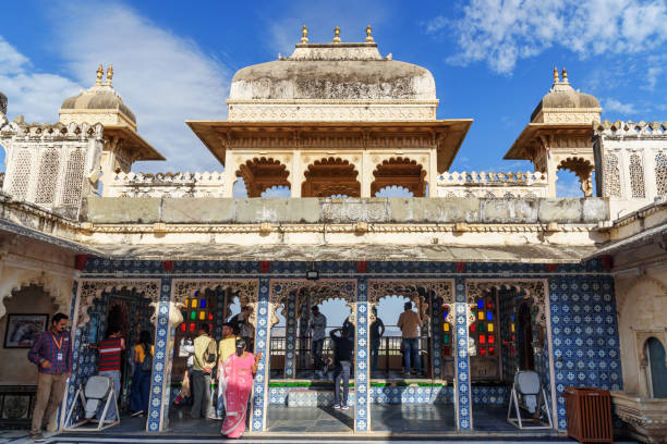 Courtyard of City palace in Udaipur. India Udaipur, India - February 17, 2019: Courtyard of City palace in Udaipur Rajasthan maharaja day stock pictures, royalty-free photos & images