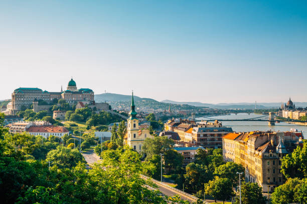 ブダペスト、ハンガリーのドナウ川を持つブダ城とチェーンブリッジ - national landmark international landmark cityscape tower ストックフォトと画像
