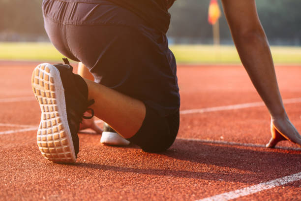 istock Man starting on line for start running 1181135432