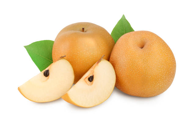 istock Fresh asian pears with leaf isolated on white background 1181139150