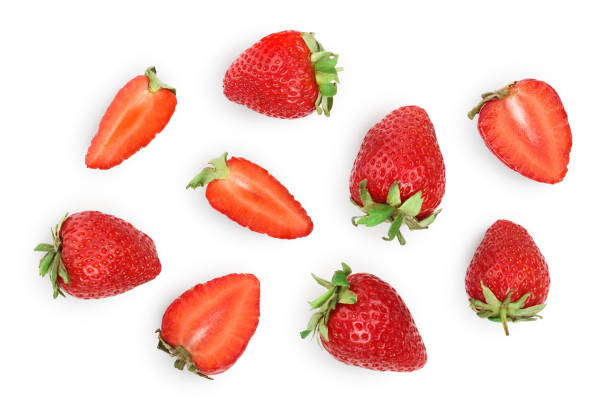 istock Strawberries isolated on white background. Top view. Flat lay pattern 1181139173
