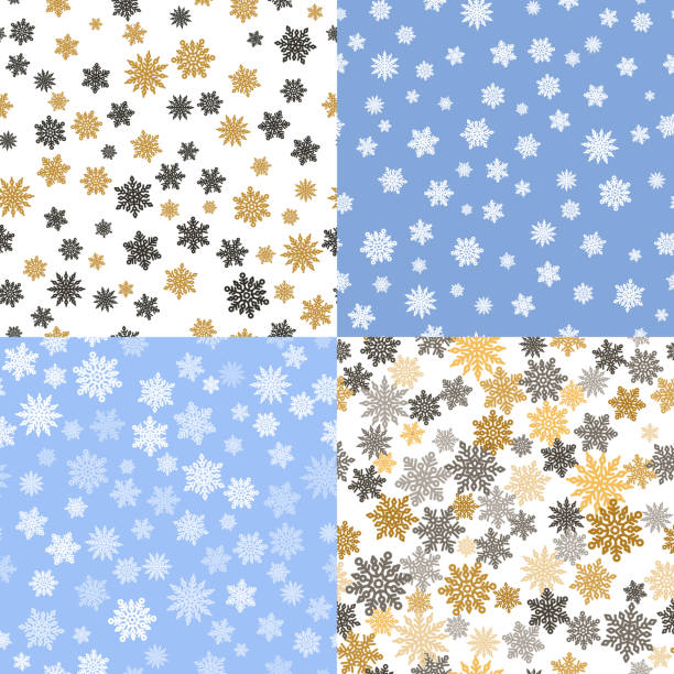ilustrações de stock, clip art, desenhos animados e ícones de christmas seamless patterns set with snowflakes - printers ornament