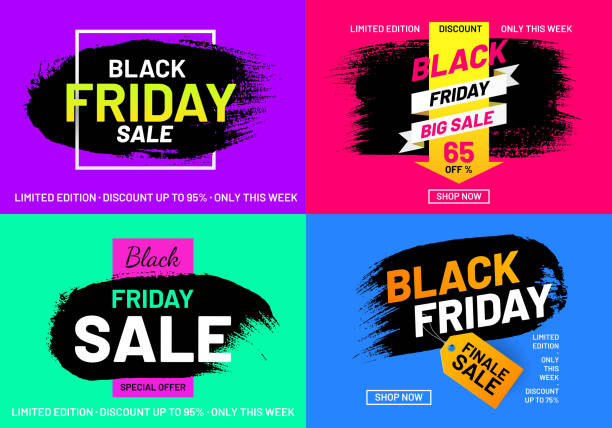 zestaw plakatów promocyjnych do promocji black friday - black week stock illustrations