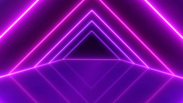 istock Abstract Neon bright lens flare colored on black background. Laser show colorful design for banners advertising technologies 1181139687