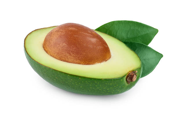 半分のアボカドは、白い背景のクローズアップに隔離 - avocado brown close up dieting ストックフォトと画像