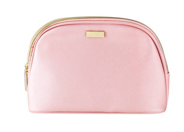 Blank pale pink beautician for cosmetics Blank pale pink beautician bag for cosmetics with zip make up bag stock pictures, royalty-free photos & images