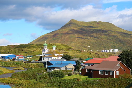 Unalaska Island, Aleutian Islands, Alaska, United States: - In the background the Church of the Holy Ascension